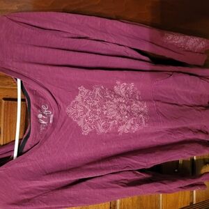 Womens Purple Long Sleeve Top with Floral Design